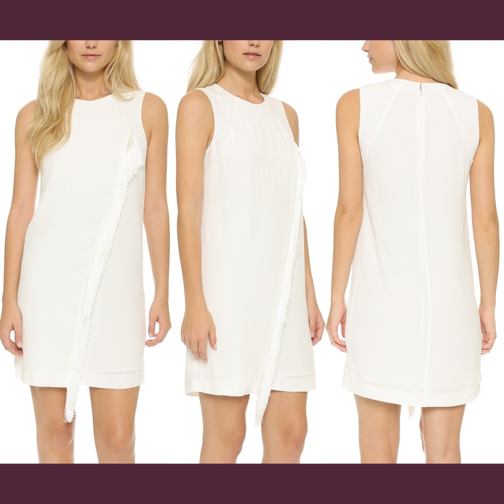 NEW $350 Rebecca Taylor Fringe Crepe Shift Dress in Chalk White‎ [SZ 10 ]